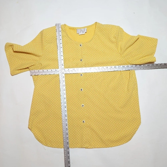 Vintage  Image Button Down Yellow White Polkadot Top Size 24 - Picture 5 of 9